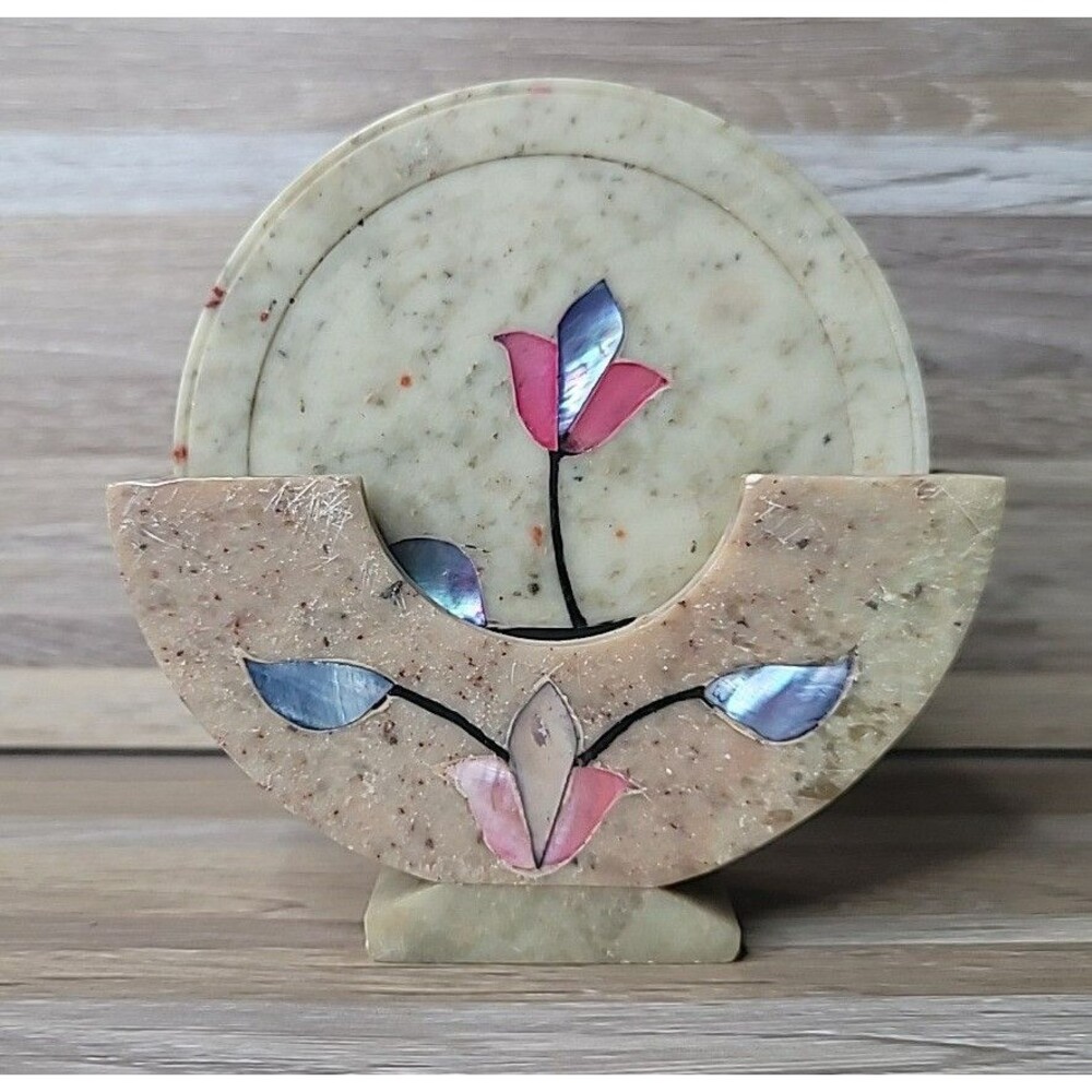 Soft Stone Coaster 6 Piece Set Florial & Leaf Pattern Coaster Drinkware‎ Barware